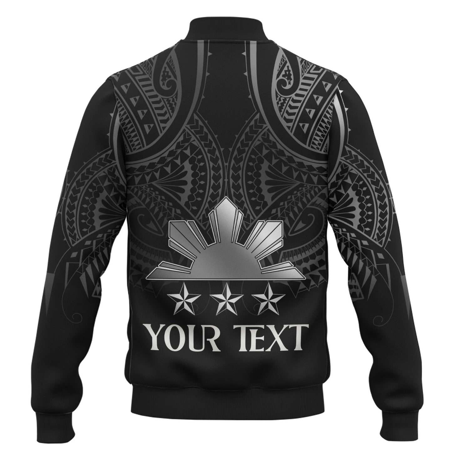 Philippines Filipinos Custom Personalised Baseball Jacket Black Sun And Stars Tribal Tatau Design