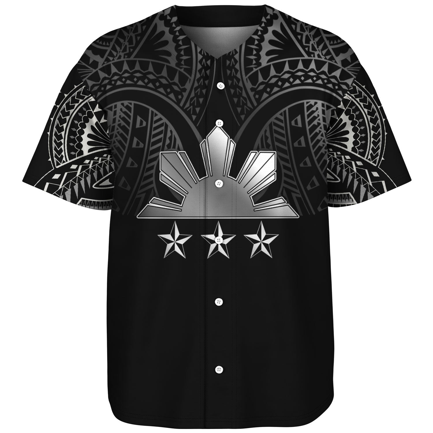 Philippines Filipinos Custom Personalised Baseball Shirt Black Sun And Stars Tribal Tatau Design