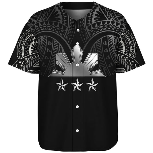 Philippines Filipinos Custom Personalised Baseball Shirt Black Sun And Stars Tribal Tatau Design