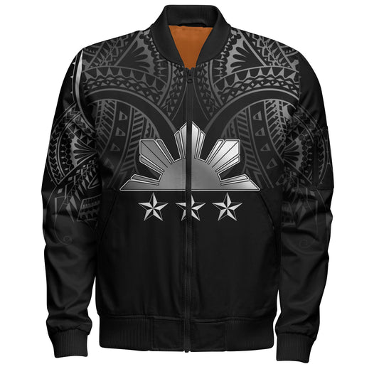 Philippines Filipinos Custom Personalised Bomber Jacket Black Sun And Stars Tribal Tatau Design