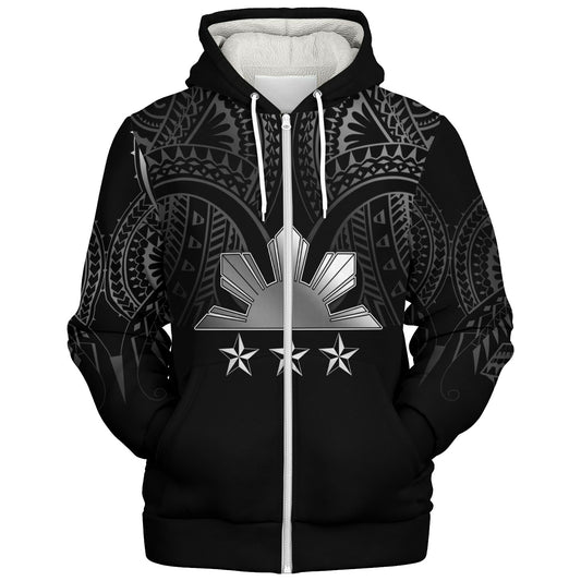 Philippines Filipinos Custom Personalised Sherpa Hoodie Black Sun And Stars Tribal Tatau Design