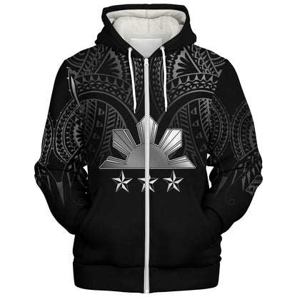 Philippines Filipinos Custom Personalised Sherpa Hoodie Black Sun And Stars Tribal Tatau Design