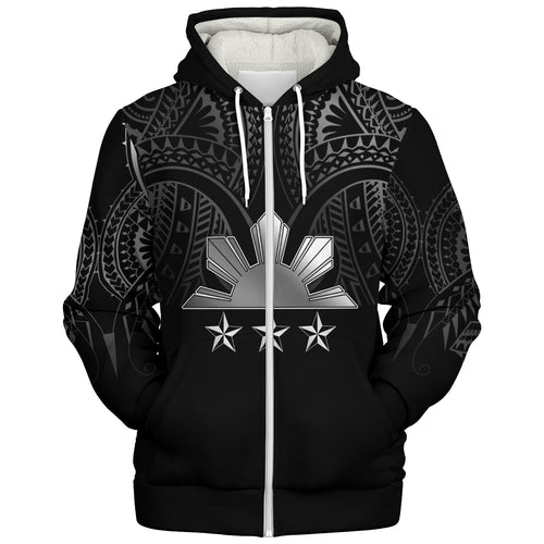 Philippines Filipinos Custom Personalised Sherpa Hoodie Black Sun And Stars Tribal Tatau Design