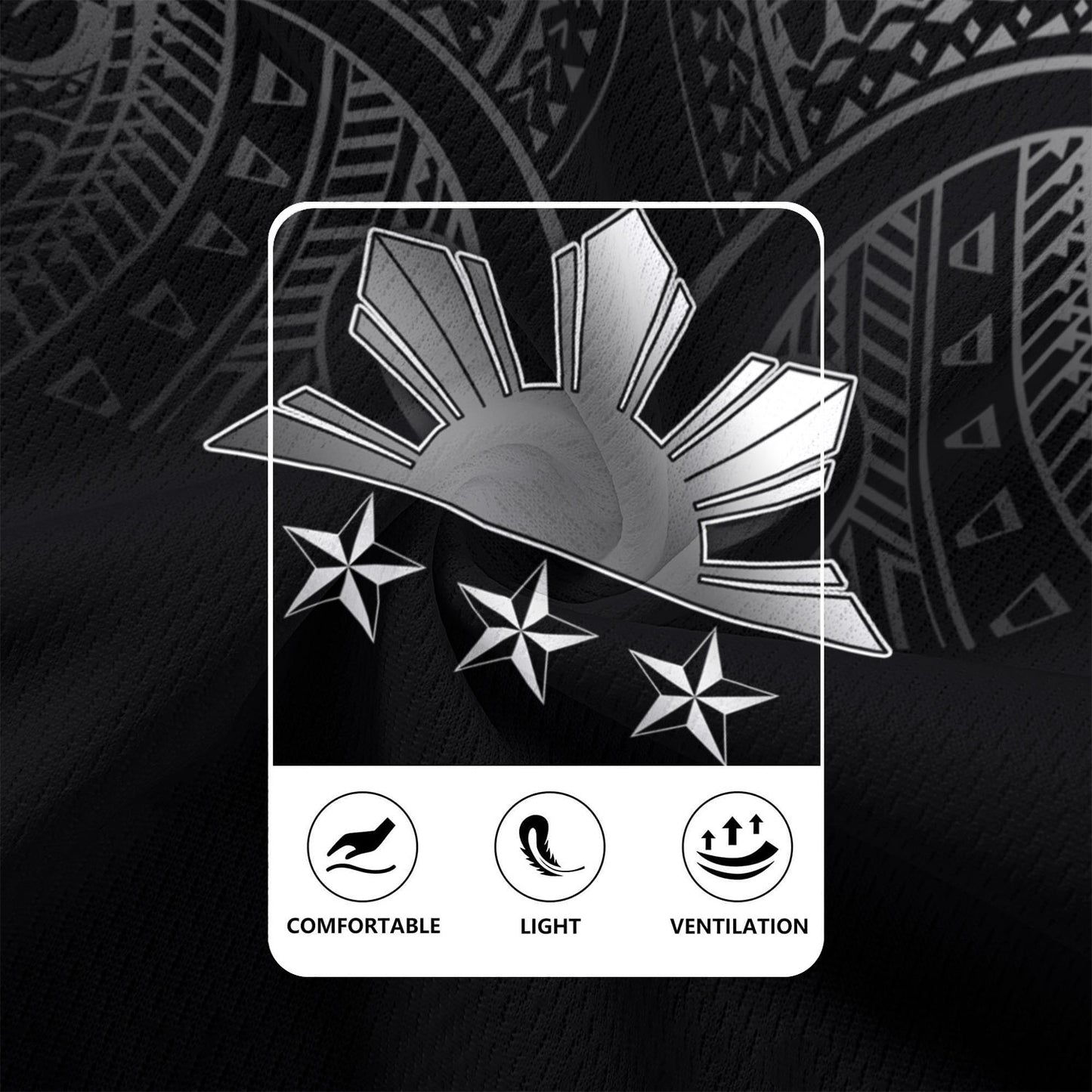 Philippines Filipinos Custom Personalised Rugby Jersey Black Sun And Stars Tribal Tatau Design