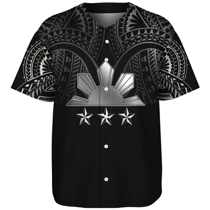 Philippines Filipinos Custom Personalised Baseball Shirt Black Sun And Stars Tribal Tatau Design