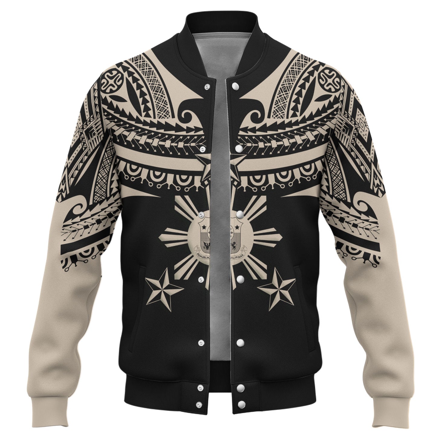 Philippines Filipinos Custom Personalised Baseball Jacket Filipinos Coat Of Arms Tribal Tattoo Style