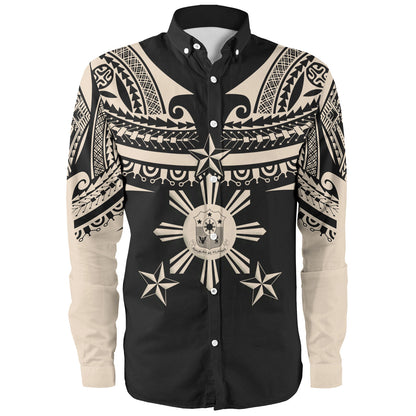 Philippines Filipinos Custom Personalised Long Sleeve Shirt Filipinos Coat Of Arms Tribal Tattoo Style