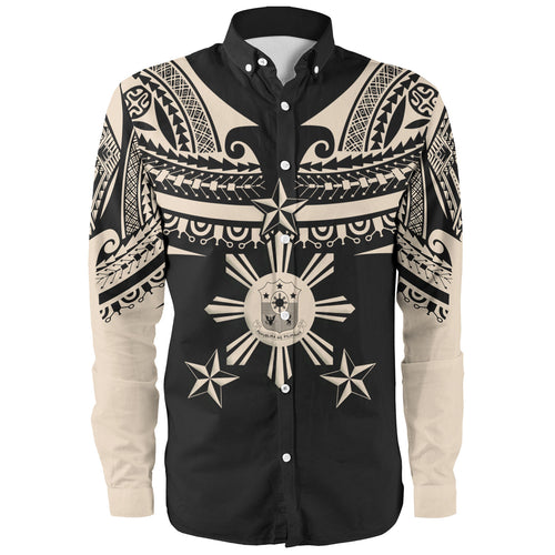 Philippines Filipinos Custom Personalised Long Sleeve Shirt Filipinos Coat Of Arms Tribal Tattoo Style