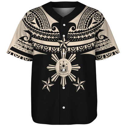 Philippines Filipinos Custom Personalised Baseball Shirt Filipinos Coat Of Arms Tribal Tattoo Style