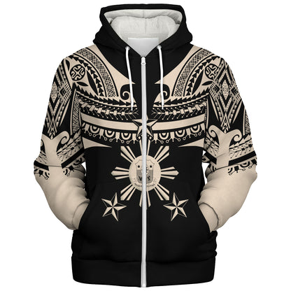 Philippines Filipinos Custom Personalised Sherpa Hoodie Filipinos Coat Of Arms Tribal Tattoo Style