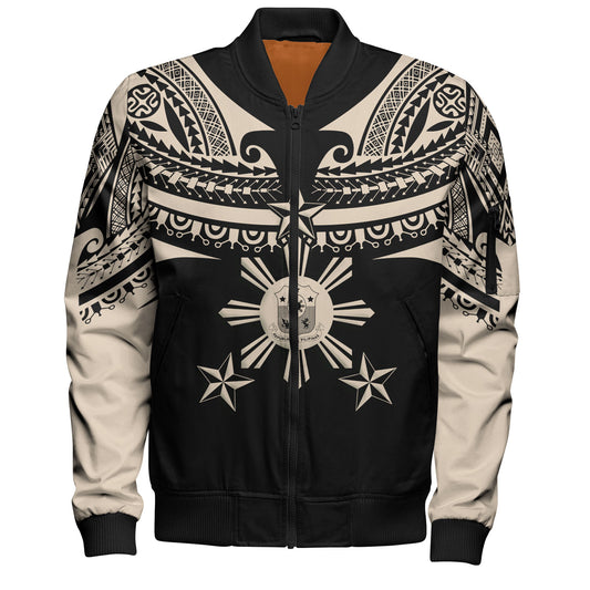 Philippines Filipinos Custom Personalised Bomber Jacket Filipinos Coat Of Arms Tribal Tattoo Style
