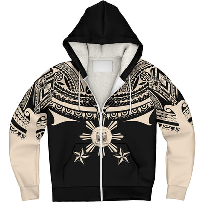 Philippines Filipinos Custom Personalised Sherpa Hoodie Filipinos Coat Of Arms Tribal Tattoo Style