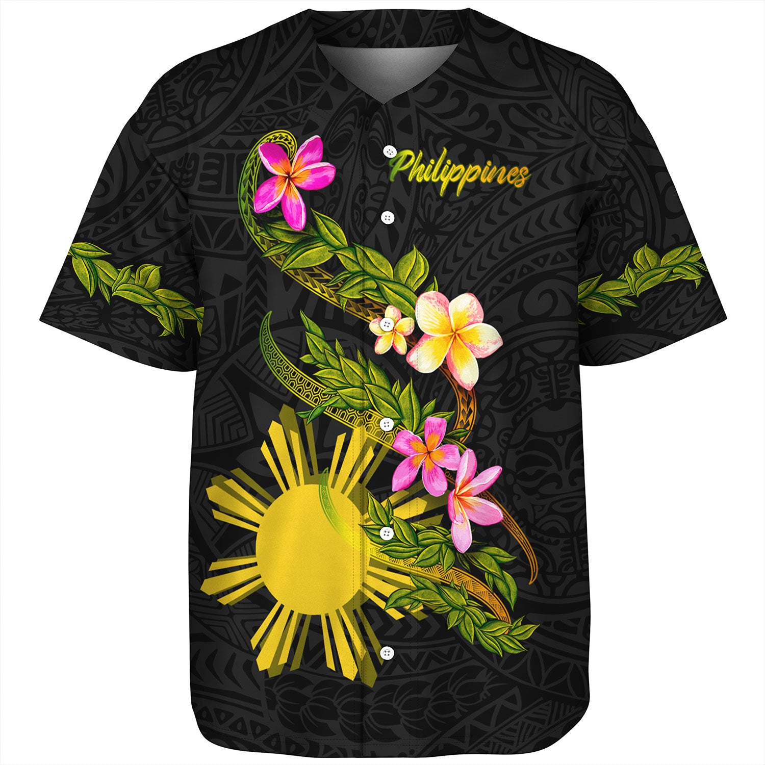 Philippines Filipinos Baseball Shirt Custom Plumeria Tribal