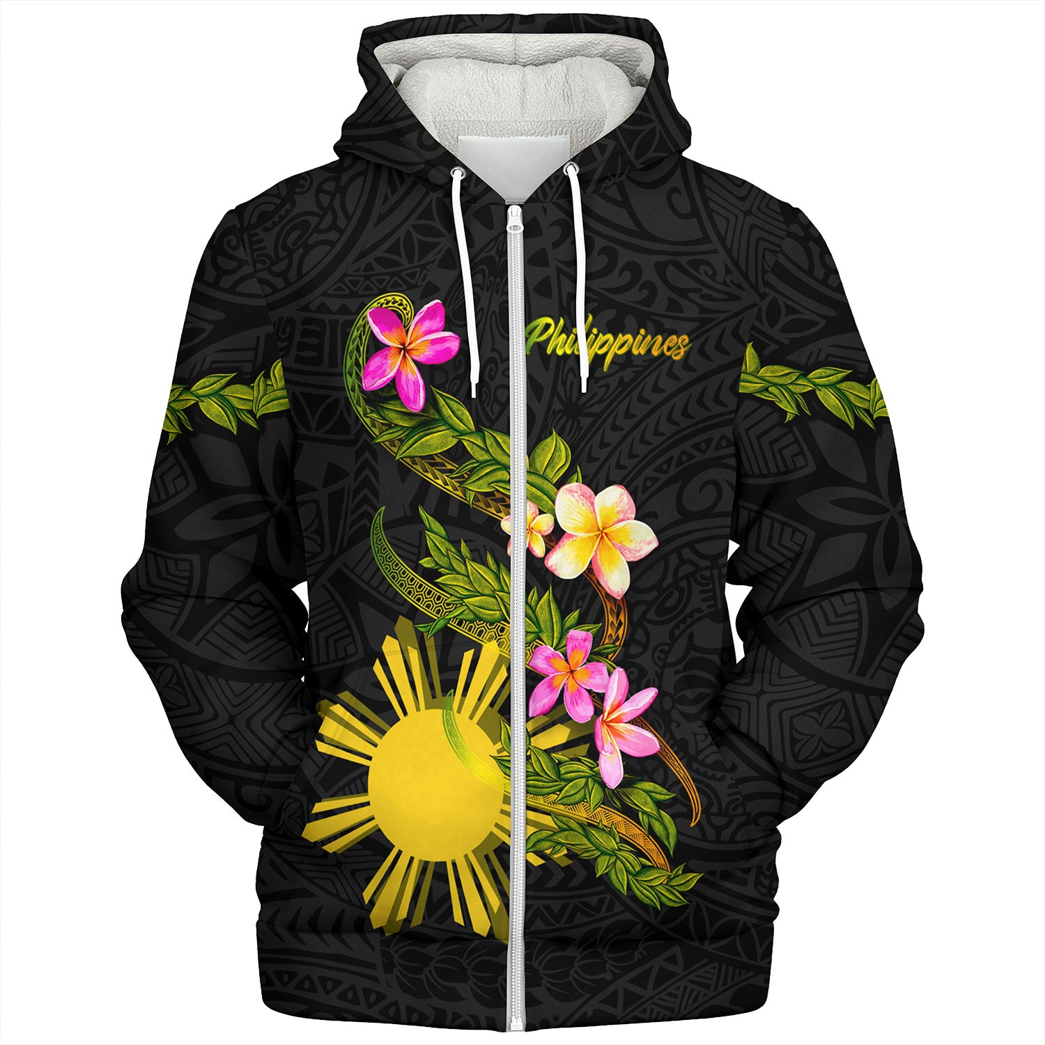 Philippines Filipinos Sherpa Hoodie Custom Plumeria Tribal