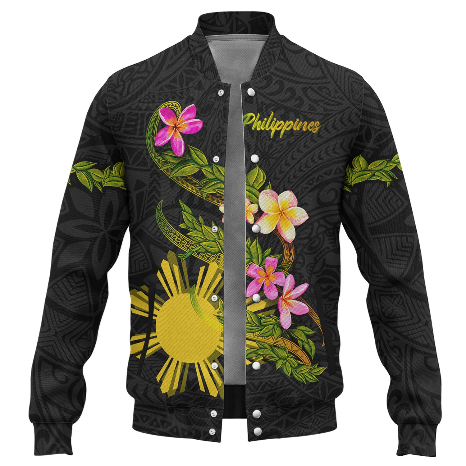 Philippines Filipinos Baseball Jacket Custom Plumeria Tribal