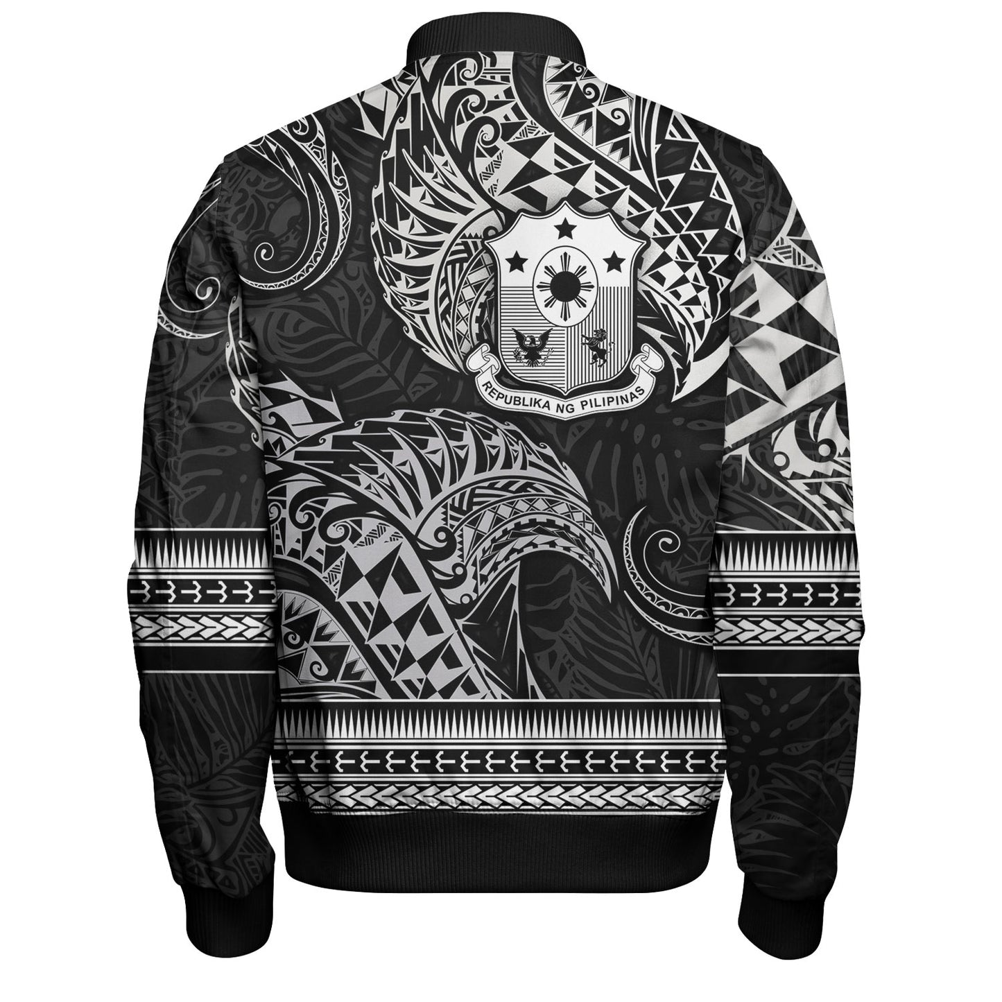 Philippines Filipinos Bomber Jacket Filipino Coat Of Arms With Leaves and Tribal Patterns