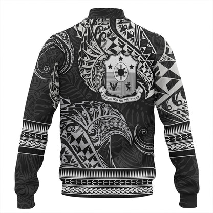 Philippines Filipinos Baseball Jacket Filipino Coat Of Arms With Leaves and Tribal Patterns