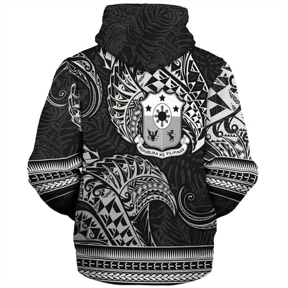 Philippines Filipinos Sherpa Hoodie Filipino Coat Of Arms With Leaves and Tribal Patterns