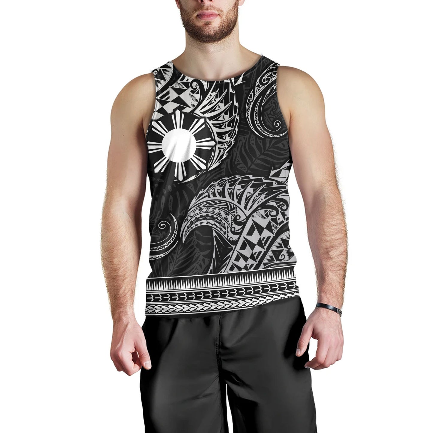 Philippines Filipinos Tank Top Filipino Coat Of Arms With Leaves and Tribal Patterns