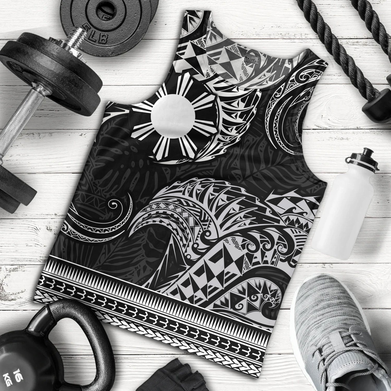 Philippines Filipinos Tank Top Filipino Coat Of Arms With Leaves and Tribal Patterns