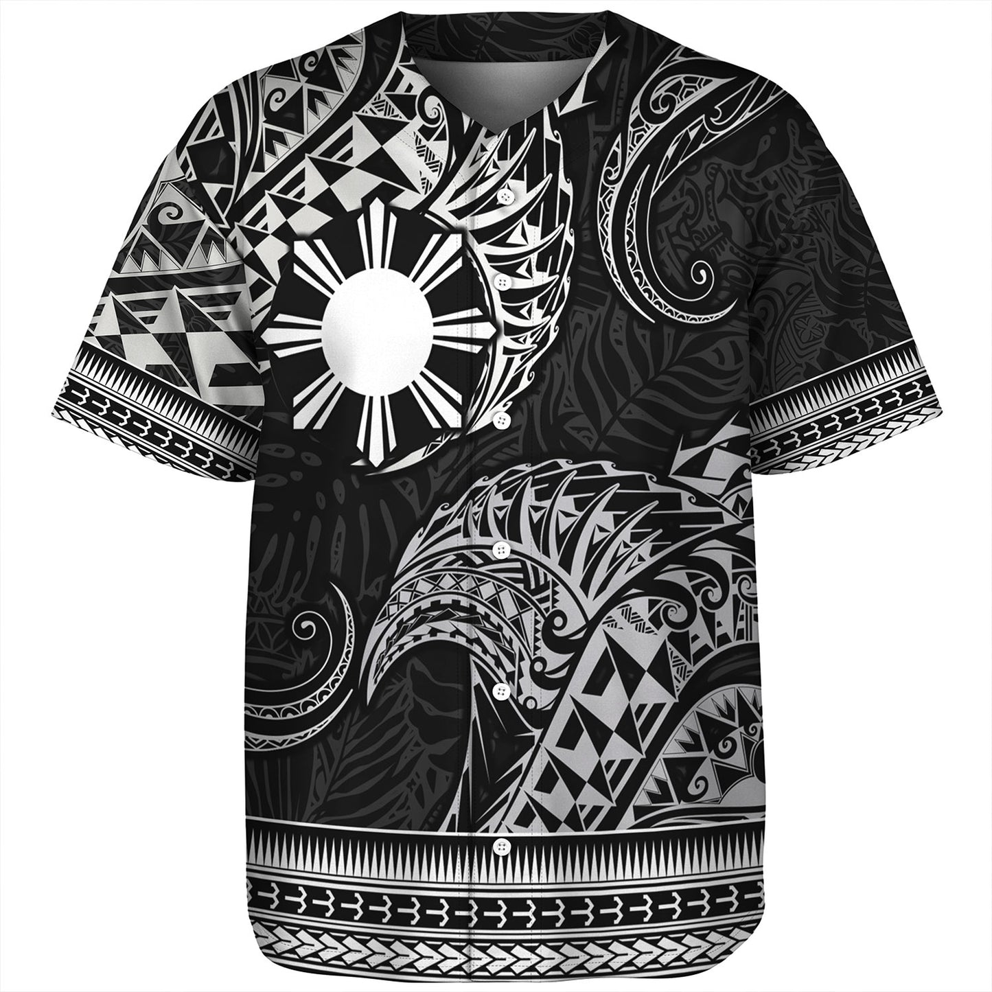 Philippines Filipinos Baseball Shirt Filipino Coat Of Arms With Leaves and Tribal Patterns