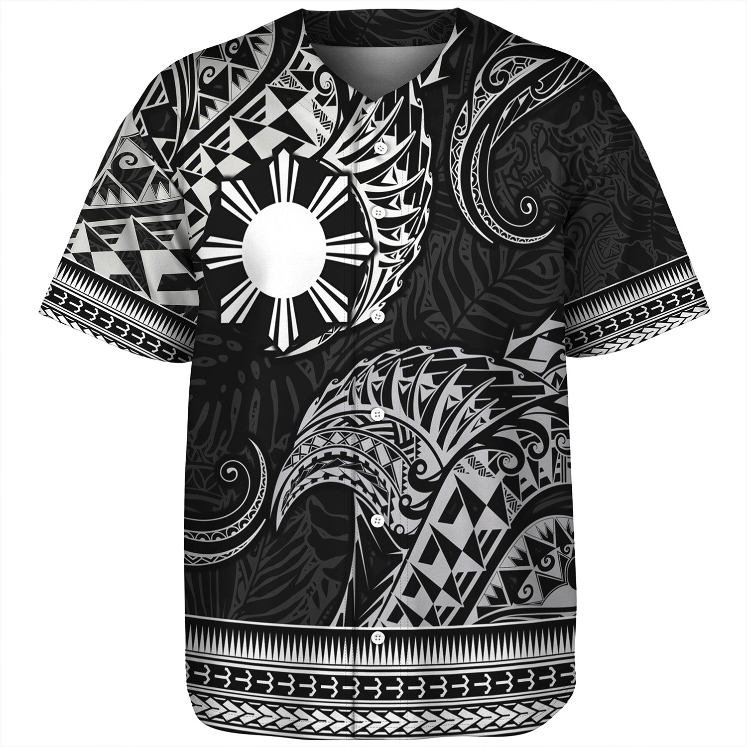 Philippines Filipinos Baseball Shirt Filipino Coat Of Arms With Leaves and Tribal Patterns