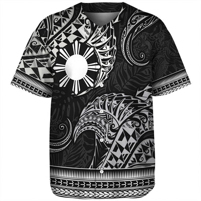 Philippines Filipinos Baseball Shirt Filipino Coat Of Arms With Leaves and Tribal Patterns