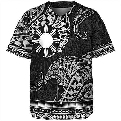 Philippines Filipinos Baseball Shirt Filipino Coat Of Arms With Leaves and Tribal Patterns