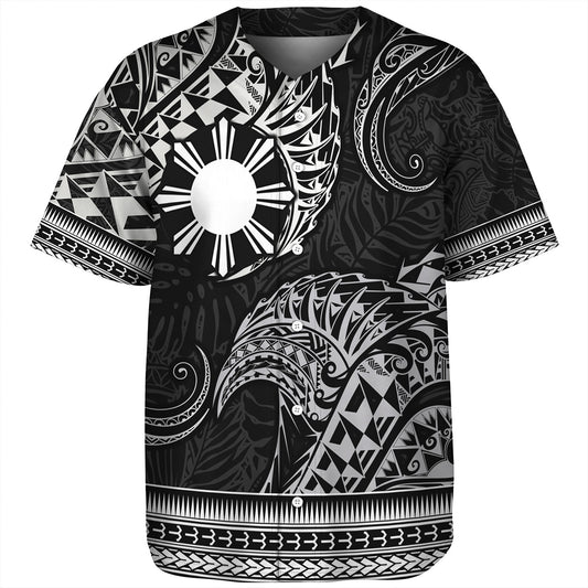 Philippines Filipinos Baseball Shirt Filipino Coat Of Arms With Leaves and Tribal Patterns
