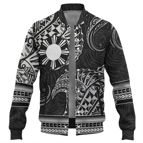 Philippines Filipinos Baseball Jacket Filipino Coat Of Arms With Leaves and Tribal Patterns