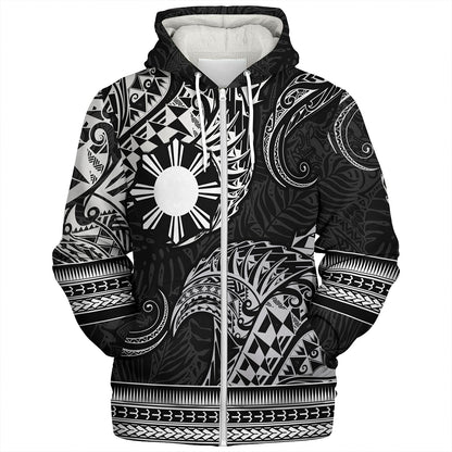 Philippines Filipinos Sherpa Hoodie Filipino Coat Of Arms With Leaves and Tribal Patterns