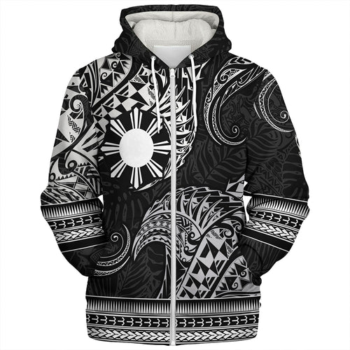 Philippines Filipinos Sherpa Hoodie Filipino Coat Of Arms With Leaves and Tribal Patterns