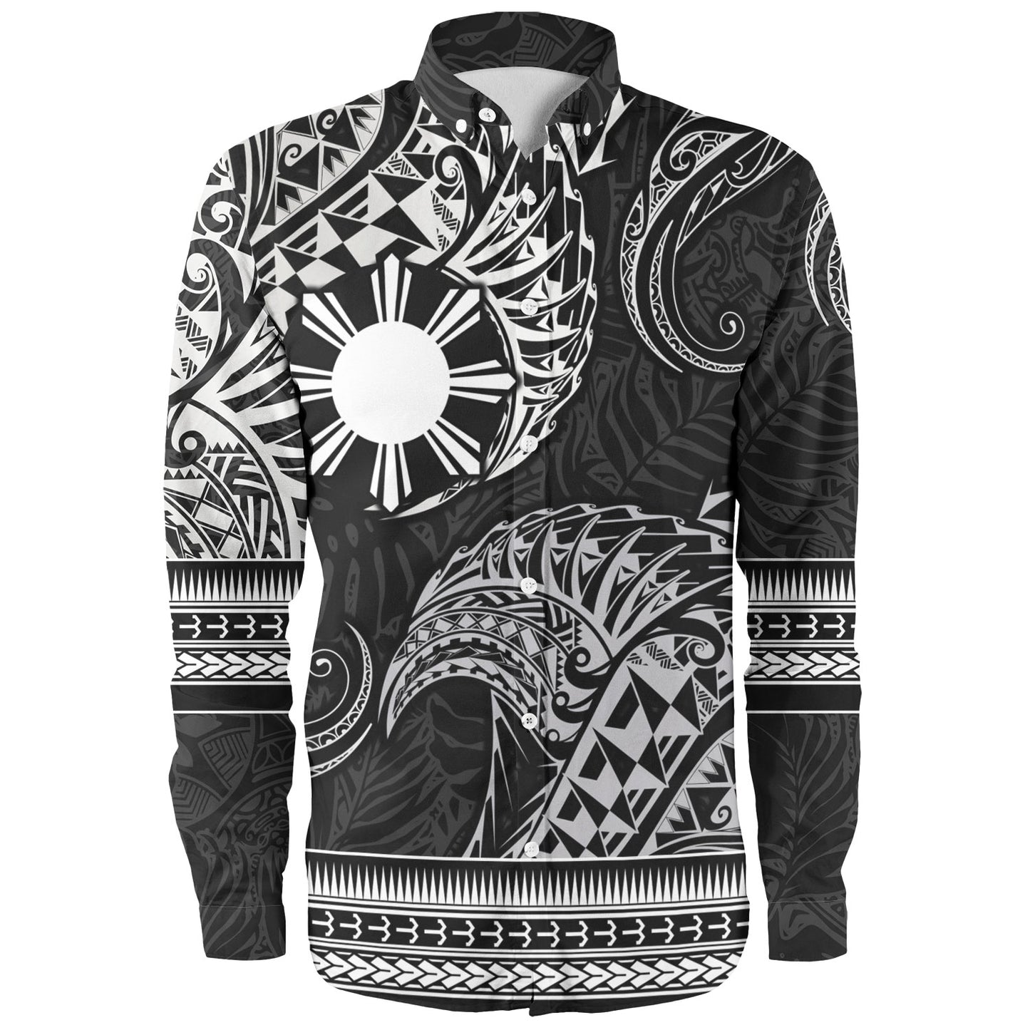 Philippines Filipinos Long Sleeve Shirt Filipino Coat Of Arms With Leaves and Tribal Patterns