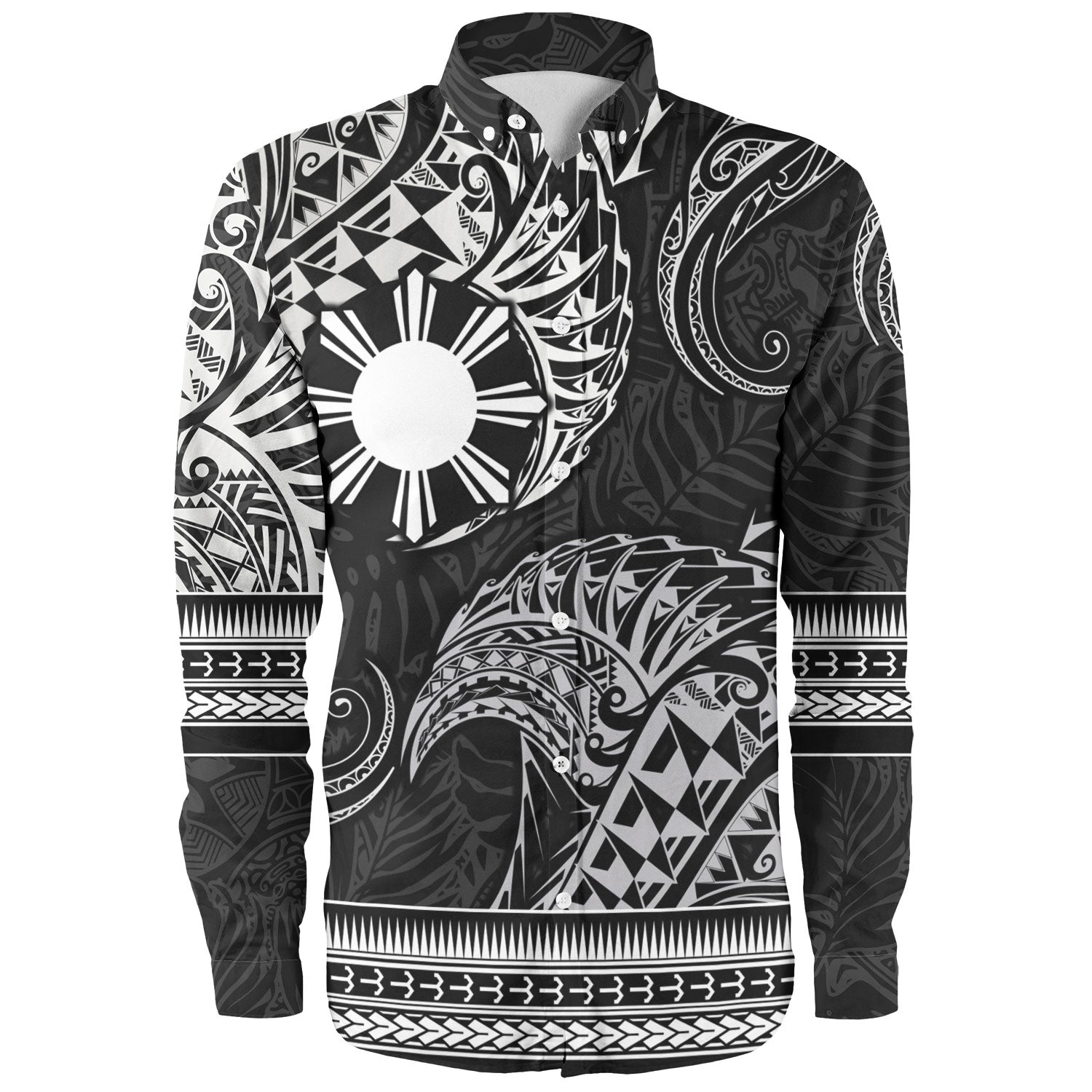 Philippines Filipinos Long Sleeve Shirt Filipino Coat Of Arms With Leaves and Tribal Patterns