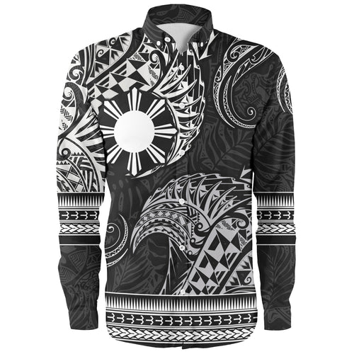 Philippines Filipinos Long Sleeve Shirt Filipino Coat Of Arms With Leaves and Tribal Patterns