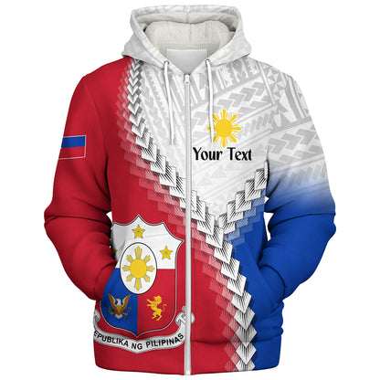 Philippines Filipinos Sherpa Hoodie Custom Filipino Coat Of Arms With Tribal Patterns Flag Style