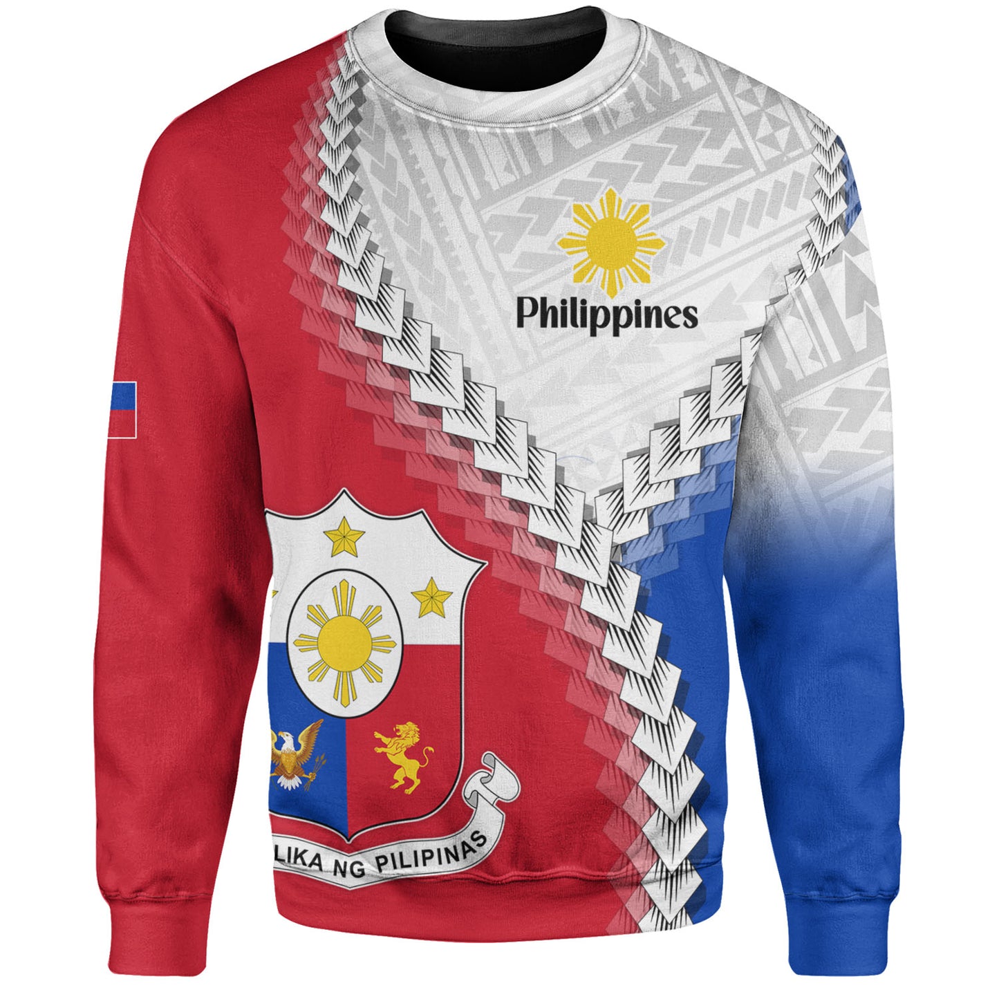 Philippines Filipinos Sweatshirt Custom Filipino Coat Of Arms With Tribal Patterns Flag Style