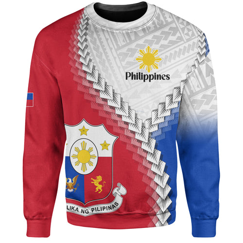 Philippines Filipinos Sweatshirt Custom Filipino Coat Of Arms With Tribal Patterns Flag Style