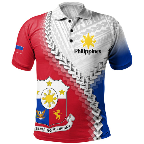 Philippines Filipinos Polo Shirt Custom Filipino Coat Of Arms With Tribal Patterns Flag Style