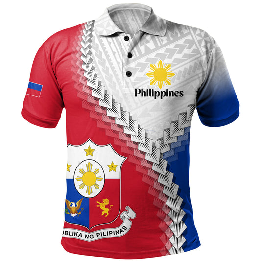 Philippines Filipinos Polo Shirt Custom Filipino Coat Of Arms With Tribal Patterns Flag Style