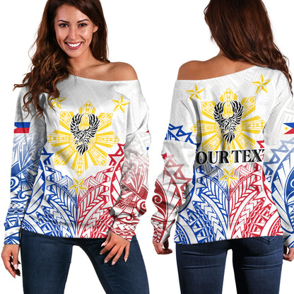 Philippines Filipinos Custom Personalised Off Shoulder Sweatshirt Filipino Sun with Eagle Style