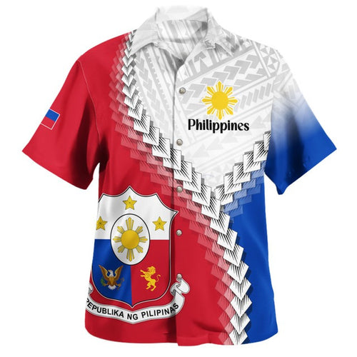 Philippines Filipinos Hawaiian Shirt Custom Filipino Coat Of Arms With Tribal Patterns Flag Style
