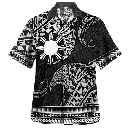 Philippines Filipinos Hawaiian Shirt Filipino Coat Of Arms With Leaves and Tribal Patterns