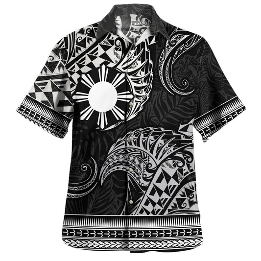 Philippines Filipinos Hawaiian Shirt Filipino Coat Of Arms With Leaves and Tribal Patterns