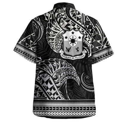 Philippines Filipinos Hawaiian Shirt Filipino Coat Of Arms With Leaves and Tribal Patterns