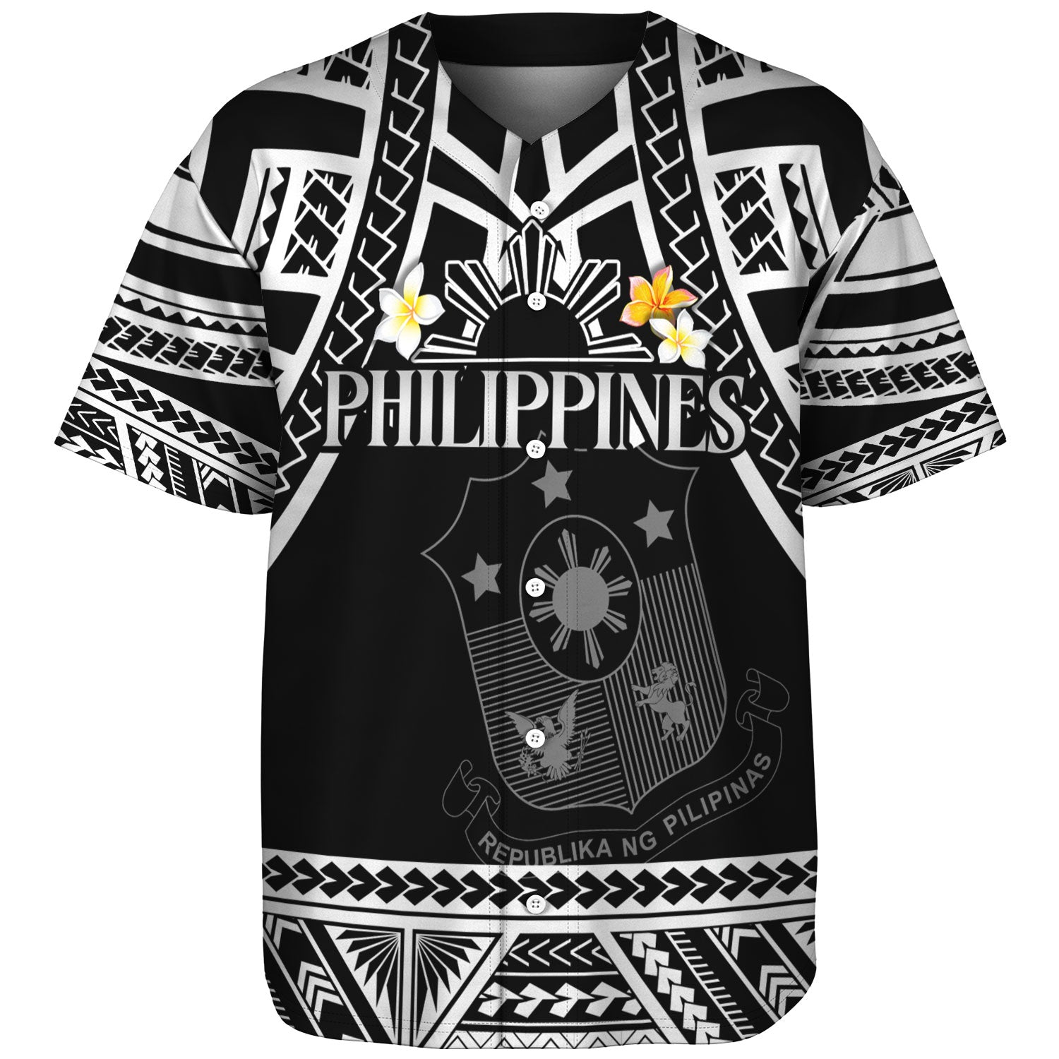 Philippines Filipinos Custom Personalised Baseball Shirt Filipinos Plumeria Flowers Mix Tribal Patterns