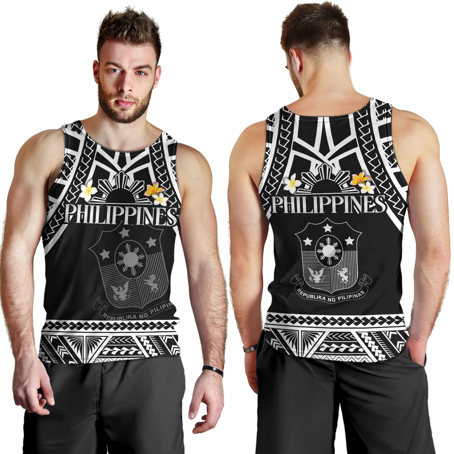 Philippines Filipinos Custom Personalised Tank Top Filipinos Plumeria Flowers Mix Tribal Patterns
