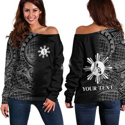 Philippines Filipinos Custom Personalised Off Shoulder Sweatshirt Filipinos Sun And Map Half Style