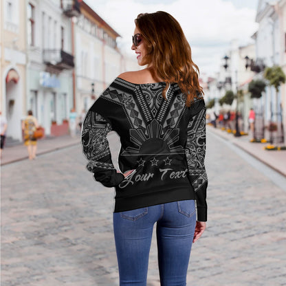 Philippines Filipinos Custom Personalised Off Shoulder Sweatshirt Filipinos Sun Tatau Tribal Patterns