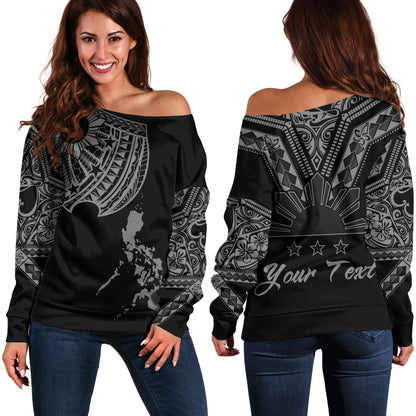 Philippines Filipinos Custom Personalised Off Shoulder Sweatshirt Filipinos Sun Tatau Tribal Patterns